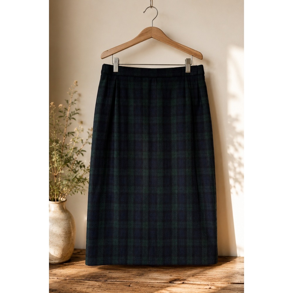 Vintage Pendleton Black Watch Plaid 100% Virgin Wool Midi Skirt 29 Waist